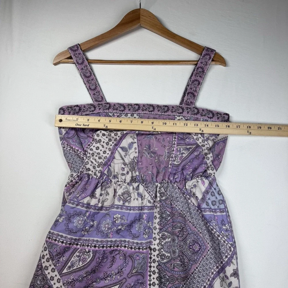 Laundry Shelli Segal Maxi Dress Sz 8 Purple Patchwork Cottage Boho Festival